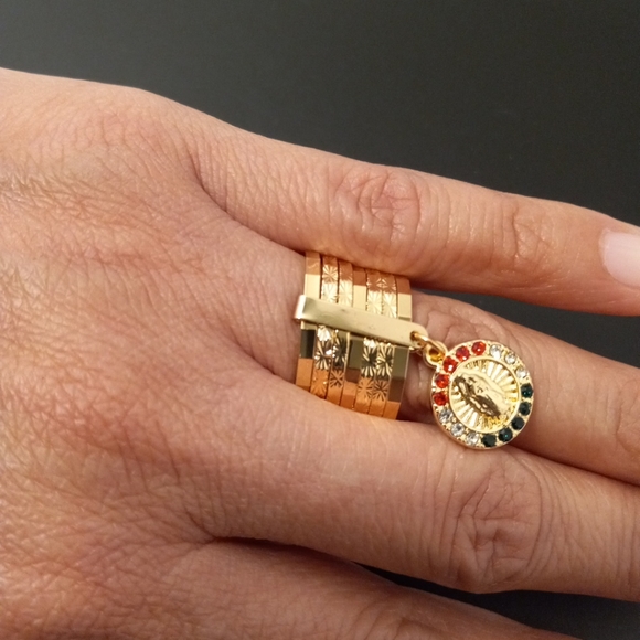 LAST ONE Virgen Guadalupe Semanario Woman Ring Gold Layered/ Oro Laminado NWOT - Picture 1 of 10